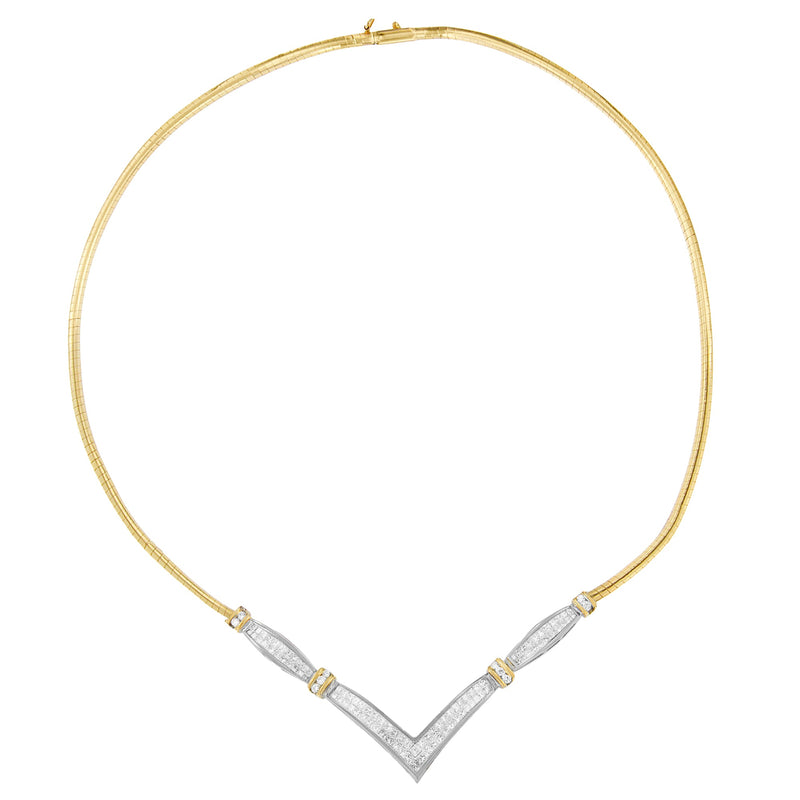 Bids.com 14K Yellow and White Gold 2.00 Cttw Round and Princess-Cut Diamond 'V' Shape Statement Necklace (H-I Color, SI2-I1 Clarity) - 18" Necklaces