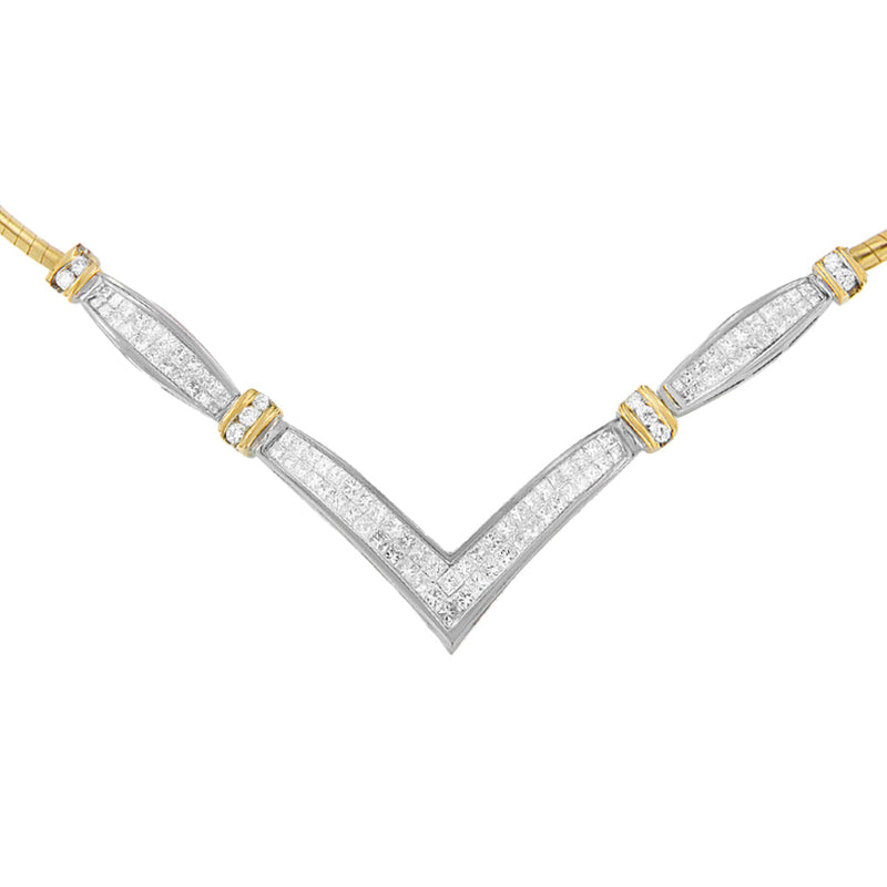 Bids.com 14K Yellow and White Gold 2.00 Cttw Round and Princess-Cut Diamond 'V' Shape Statement Necklace (H-I Color, SI2-I1 Clarity) - 18" Necklaces