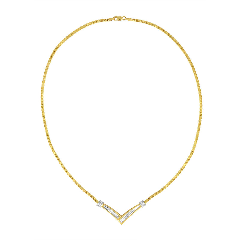 Bids.com 10K Yellow and White Gold 1/2 Cttw Princess Cut Diamond Channel-Set â€œVâ€ Shape 18" Franco Chain Necklace (H-I Color, SI2-I1 Clarity) Necklaces