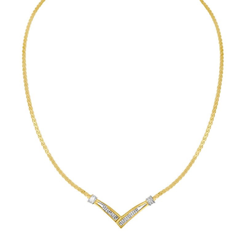 Bids.com 10K Yellow and White Gold 1/2 Cttw Princess Cut Diamond Channel-Set â€œVâ€ Shape 18" Franco Chain Necklace (H-I Color, SI2-I1 Clarity) Necklaces