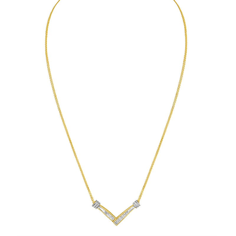 Bids.com 14K Yellow and White Gold 1/4 Cttw Princess Cut Diamond Channel-Set â€œVâ€ Shape 18" Pendant Necklace (H-I Color, SI2-I1 Clarity) Necklaces