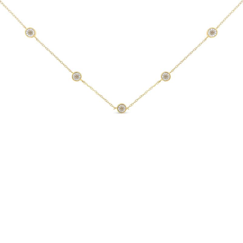 Bids.com Yellow Color Plated Sterling Silver Diamond Station Necklace (1/2 cttw, K-L Color, I2-I3 Clarity) Necklaces