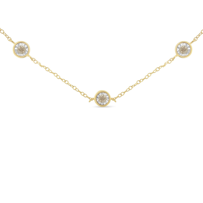 Bids.com Yellow Color Plated Sterling Silver Diamond Station Necklace (1/2 cttw, K-L Color, I2-I3 Clarity) Necklaces
