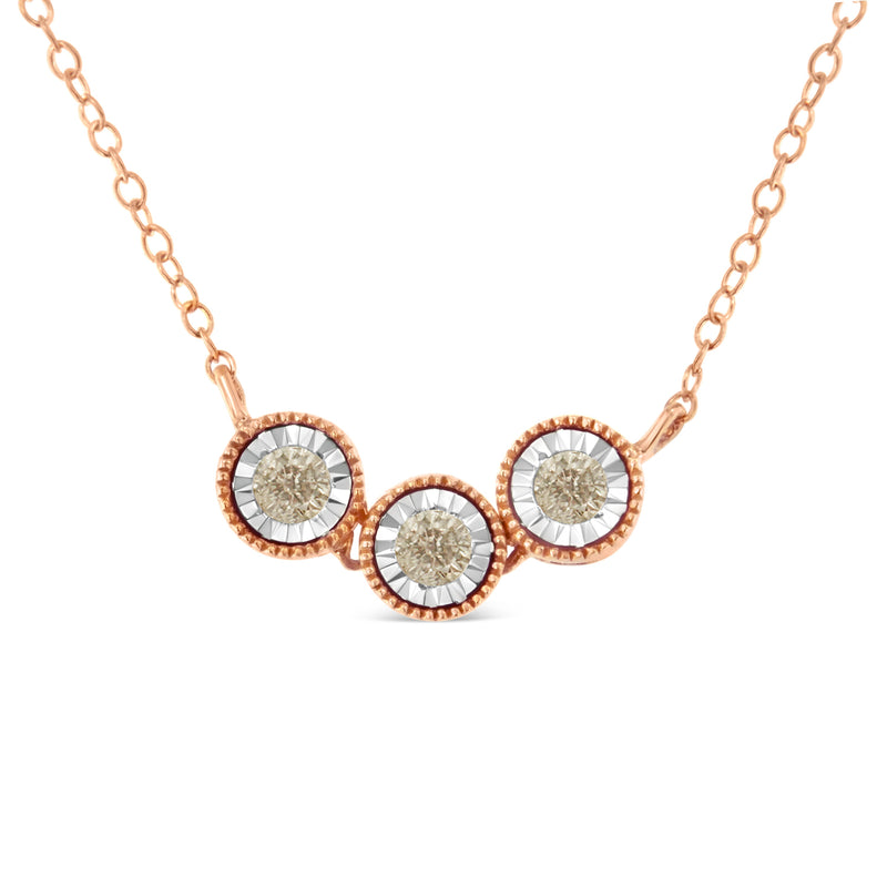 Bids.com 10K Rose and White Gold Plated .925 Sterling Silver 1/4 Cttw Miracle-Set Champagne Diamond Triple Circle 18" Necklace (I2-I3 Clarity) Necklaces