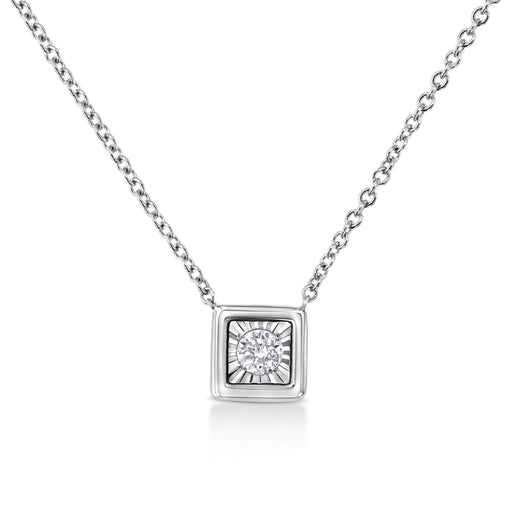 Bids.com 10K White Gold 1/10 Cttw Miracle Set Round-Cut Diamond Square Shape 18" Pendant Necklace (H-I Color, SI2-I1 Clarity) Necklaces