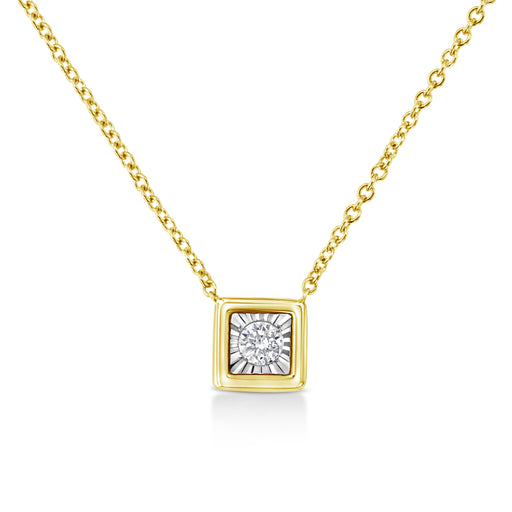 Bids.com 10K Yellow Gold Plated .925 Sterling Silver 1/10 Cttw Miracle Set Round Diamond Square Box Shape 18" Pendant Necklace (K-L Color, I2-I3 Clarity) Necklaces