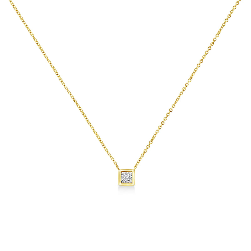 Bids.com 10K Yellow Gold Plated .925 Sterling Silver 1/10 Cttw Miracle Set Round Diamond Square Box Shape 18" Pendant Necklace (K-L Color, I2-I3 Clarity) Necklaces
