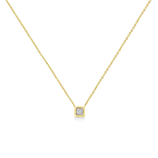 Bids.com 10K Yellow Gold Plated .925 Sterling Silver 1/10 Cttw Miracle Set Round Diamond Square Box Shape 18" Pendant Necklace (K-L Color, I2-I3 Clarity) Necklaces
