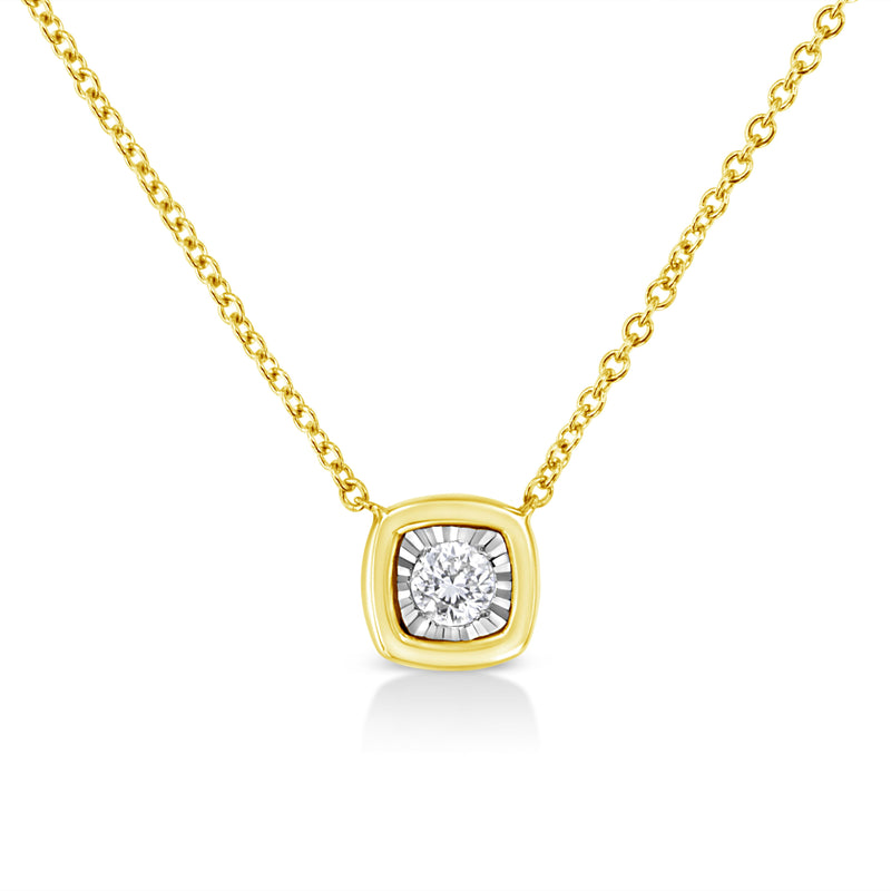 Bids.com 10K Yellow Gold Plated .925 Sterling Silver 1/10 Cttw Miracle Set Round Diamond Square Box Shape 18" Pendant Necklace (K-L Color, I2-I3 Clarity) Necklaces