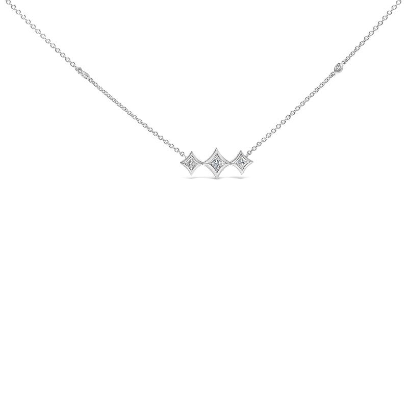 Bids.com 10K White Gold Bezel Set Princess Diamond 3 Stone Kite Shape and Station Necklace (H-I Color, SI2-I1 Clarity) - 18" Inches Necklaces
