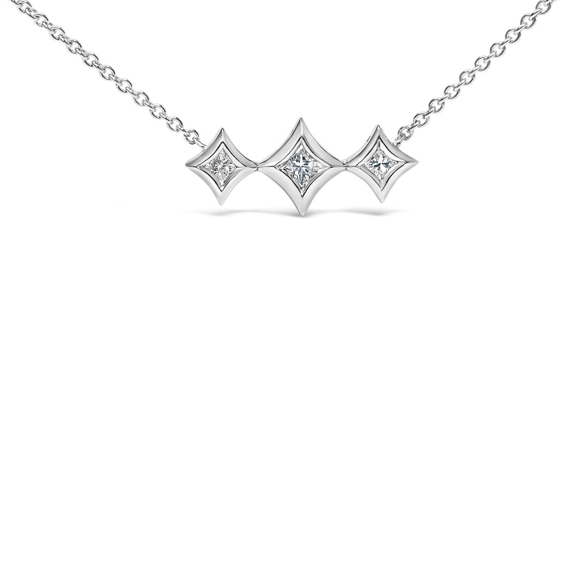 Bids.com 10K White Gold Bezel Set Princess Diamond 3 Stone Kite Shape and Station Necklace (H-I Color, SI2-I1 Clarity) - 18" Inches Necklaces