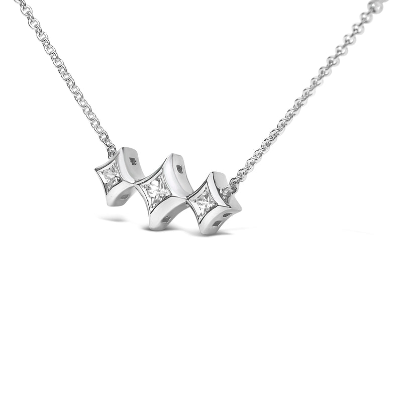 Bids.com 10K White Gold Bezel Set Princess Diamond 3 Stone Kite Shape and Station Necklace (H-I Color, SI2-I1 Clarity) - 18" Inches Necklaces