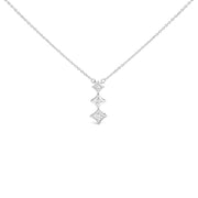 Bids.com 10K White Gold 1/5 Cttw Princess Cut Diamond 3 Stone Drop 18" Pendant Necklace (H-I Color, SI2-I1 Clarity) Necklaces