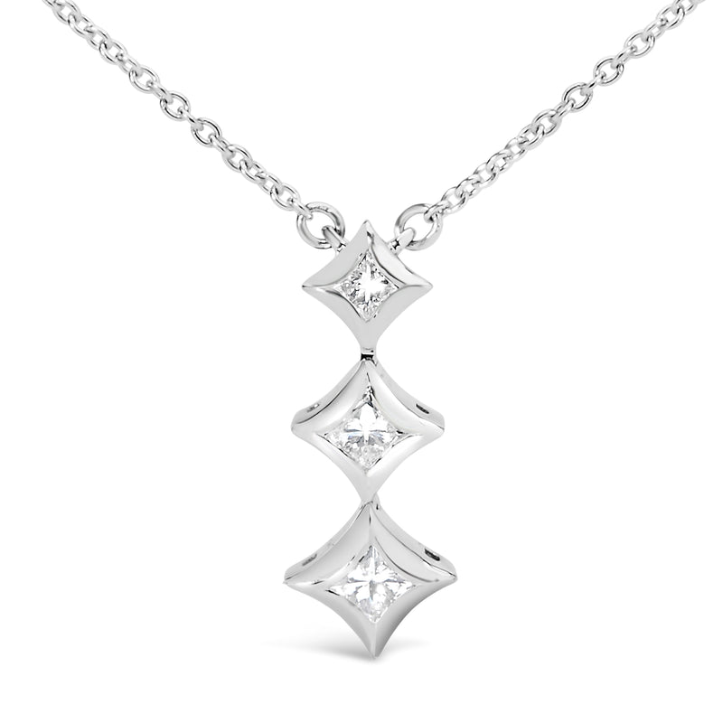 Bids.com 10K White Gold 1/5 Cttw Princess Cut Diamond 3 Stone Drop 18" Pendant Necklace (H-I Color, SI2-I1 Clarity) Necklaces