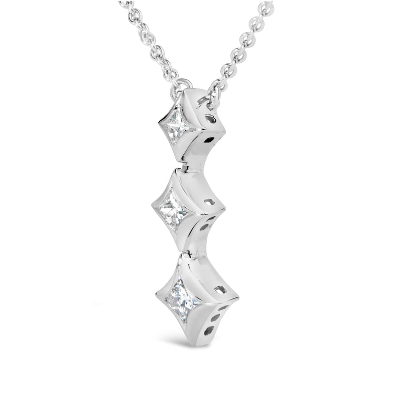 Bids.com 10K White Gold 1/5 Cttw Princess Cut Diamond 3 Stone Drop 18" Pendant Necklace (H-I Color, SI2-I1 Clarity) Necklaces
