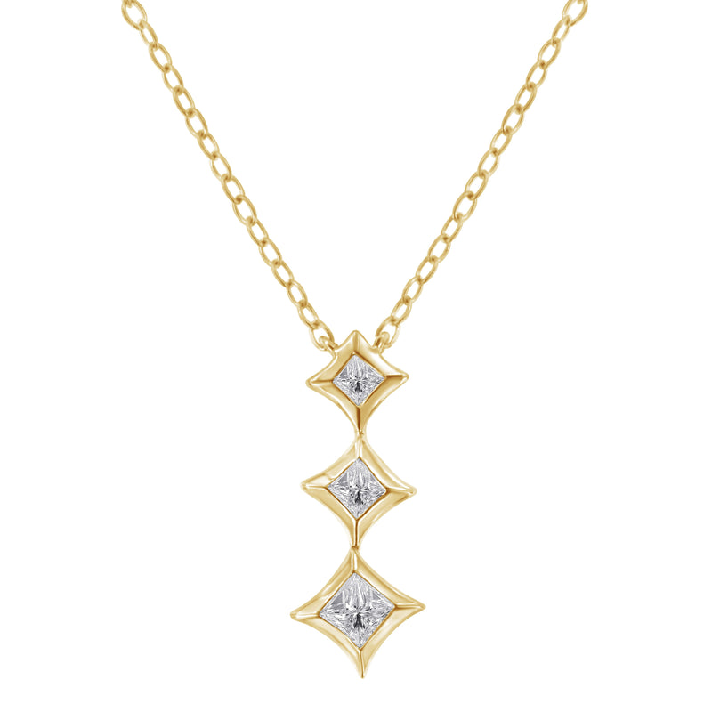 Bids.com 10K White Gold 1/5 Cttw Princess Cut Diamond 3 Stone Drop 18" Pendant Necklace (H-I Color, SI2-I1 Clarity) Necklaces