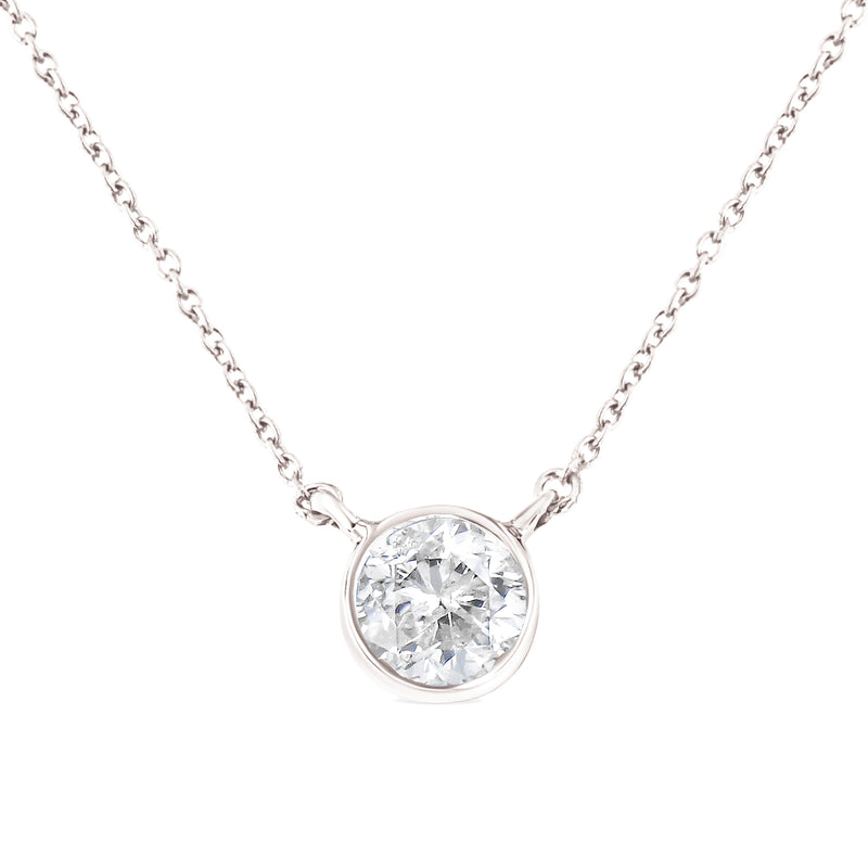 Bids.com .925 Sterling Silver 1/2 Cttw Diamond Bezel 18" Pendant Necklace (I-J Color, I2-I3 Clarity) Necklaces
