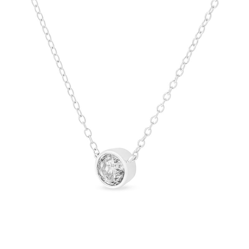 Bids.com .925 Sterling Silver 1/2 Cttw Diamond Bezel 18" Pendant Necklace (I-J Color, I2-I3 Clarity) Necklaces