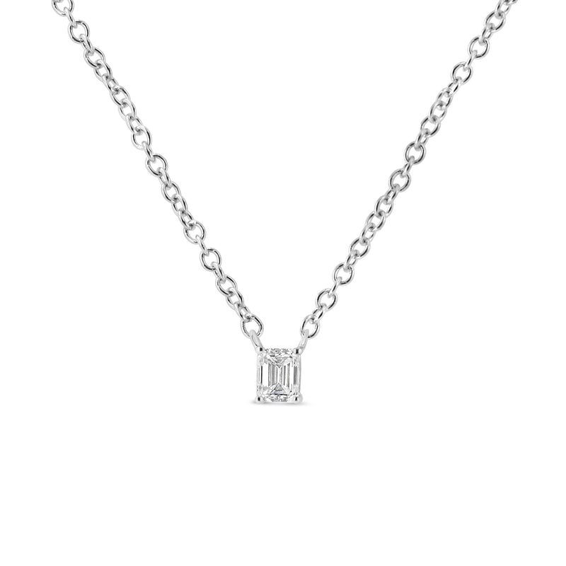Bids.com 14K White Gold 1/5 Cttw Emerald Shape Solitaire Diamond 18" Pendant Necklace (G-H Color, VS2-SI1 Clarity) Necklaces