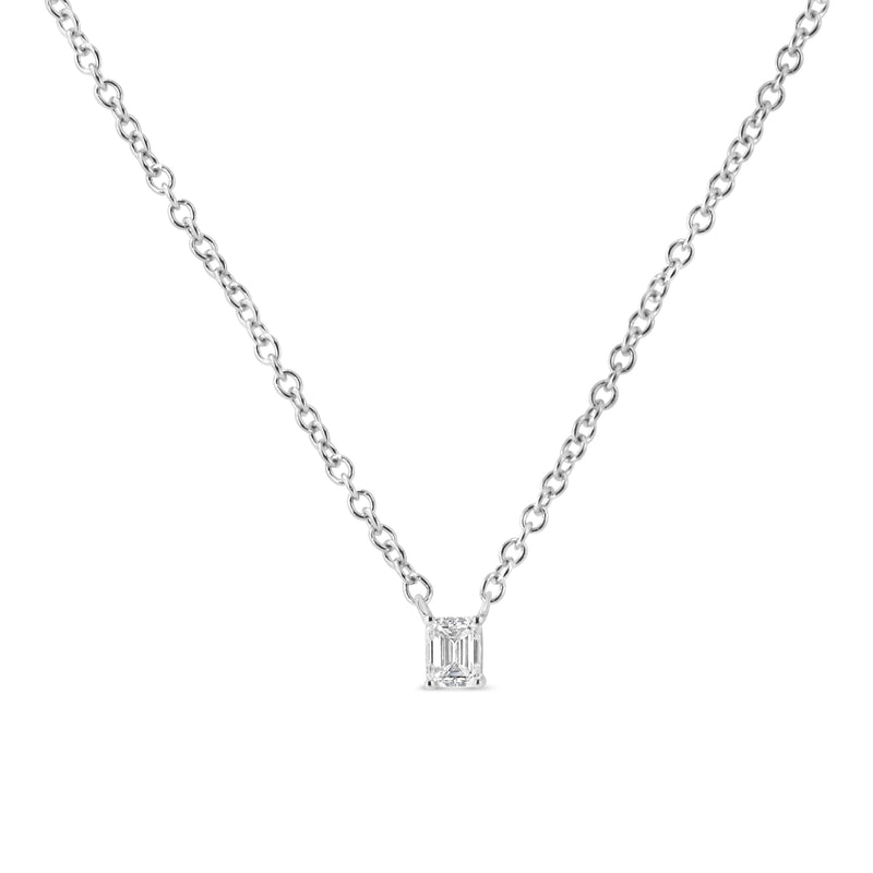 Bids.com 14K White Gold 1/5 Cttw Emerald Shape Solitaire Diamond 18" Pendant Necklace (G-H Color, VS2-SI1 Clarity) Necklaces