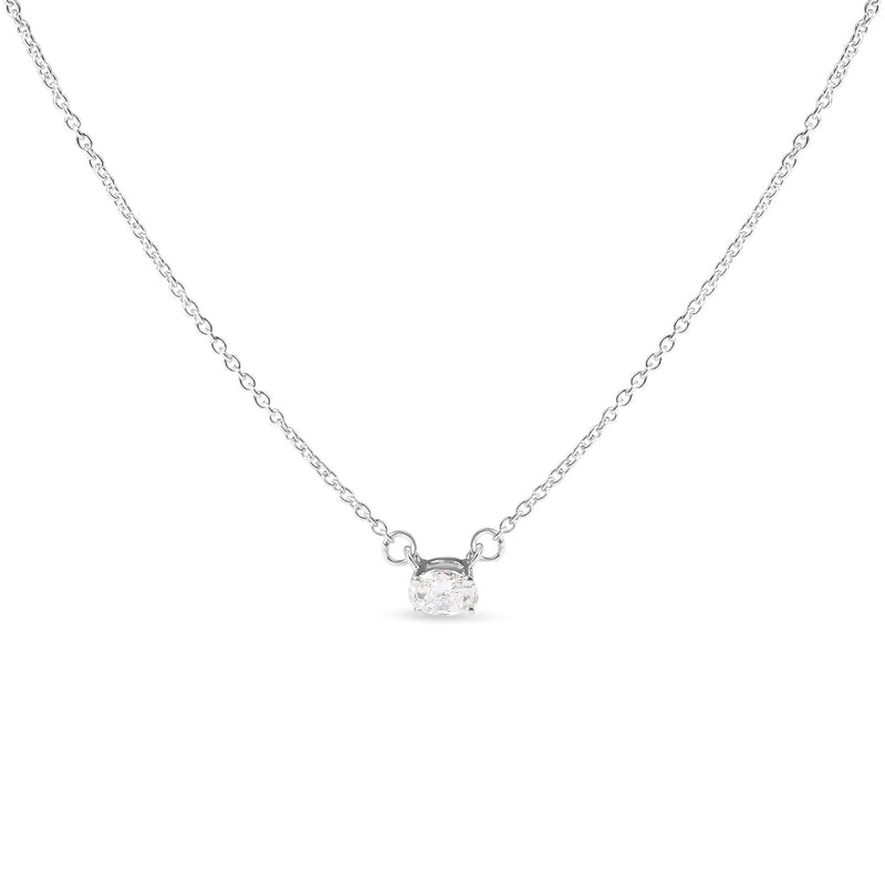 Bids.com 14K White Gold 1/4 Cttw Lab Grown Oval Solitaire Diamond East West 18" Pendant Necklace (G-H Color, VS2-SI1 Clarity) Necklaces