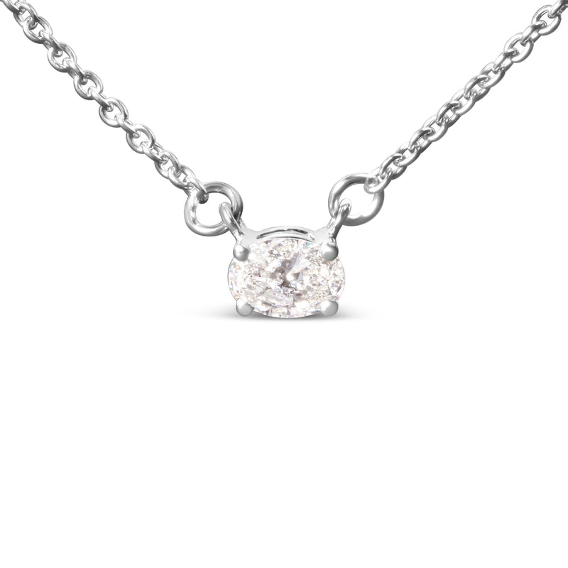 Bids.com 14K White Gold 1/4 Cttw Lab Grown Oval Solitaire Diamond East West 18" Pendant Necklace (G-H Color, VS2-SI1 Clarity) Necklaces