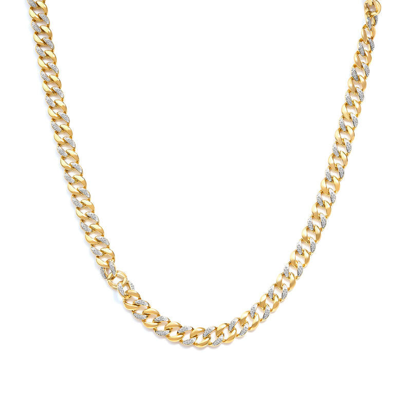 Bids.com 14K Yellow Gold Plated .925 Sterling Silver 1.0 Cttw Diamond Cuban Link Necklace (I-J Color, I3 Clarity) - 18" Inches Necklaces
