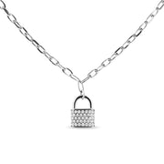 Bids.com .925 Sterling Silver 1/4 Cttw Diamond Lock 18" Pendant Necklace with Paperclip Chain (H-I Color, SI2-I1 Clarity) Necklaces
