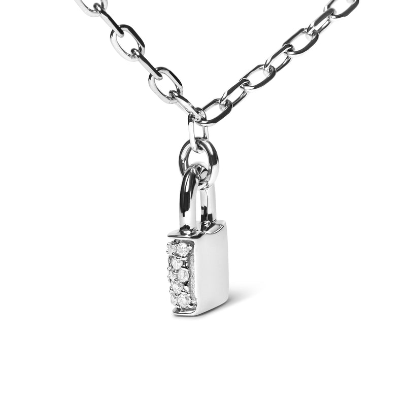 Bids.com .925 Sterling Silver 1/4 Cttw Diamond Lock 18" Pendant Necklace with Paperclip Chain (H-I Color, SI2-I1 Clarity) Necklaces