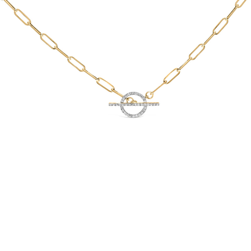 Bids.com 14KT Yellow Gold 1/4 Cttw Diamond  Toggle Clasp Paperclip Link Necklace (I-J Color, I1-I2 Clarity) - 18" Inches Necklaces