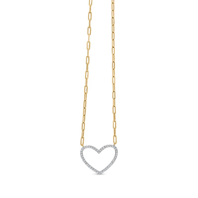 Bids.com 14K Yellow Gold Plated .925 Sterling Silver 1/4 Cttw Diamond Open Heart with Paperclip Chain Pendant Necklace (I-J Color, I2-I3 Clarity) - 18" Inches Necklaces