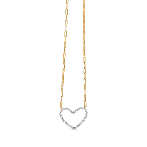 Bids.com 14K Yellow Gold Plated .925 Sterling Silver 1/4 Cttw Diamond Open Heart with Paperclip Chain Pendant Necklace (I-J Color, I2-I3 Clarity) - 18" Inches Necklaces