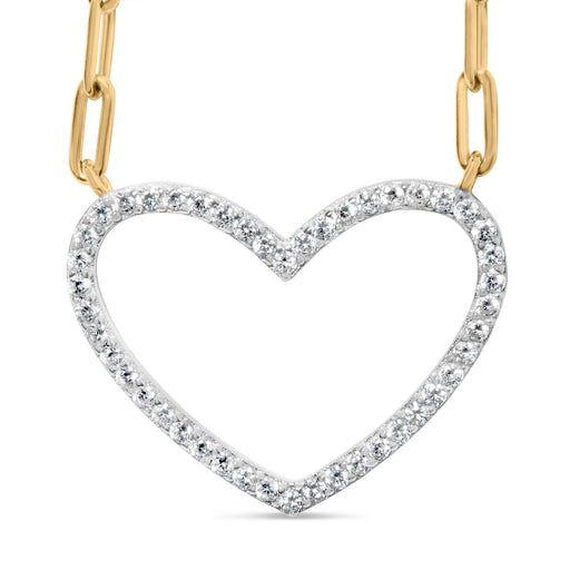 Bids.com 14K Yellow Gold Plated .925 Sterling Silver 1/4 Cttw Diamond Open Heart with Paperclip Chain Pendant Necklace (I-J Color, I2-I3 Clarity) - 18" Inches Necklaces