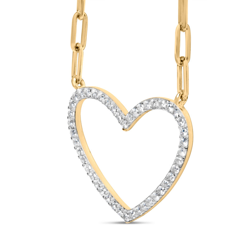 Bids.com 14K Yellow Gold Plated .925 Sterling Silver 1/4 Cttw Diamond Open Heart with Paperclip Chain Pendant Necklace (I-J Color, I2-I3 Clarity) - 18" Inches Necklaces