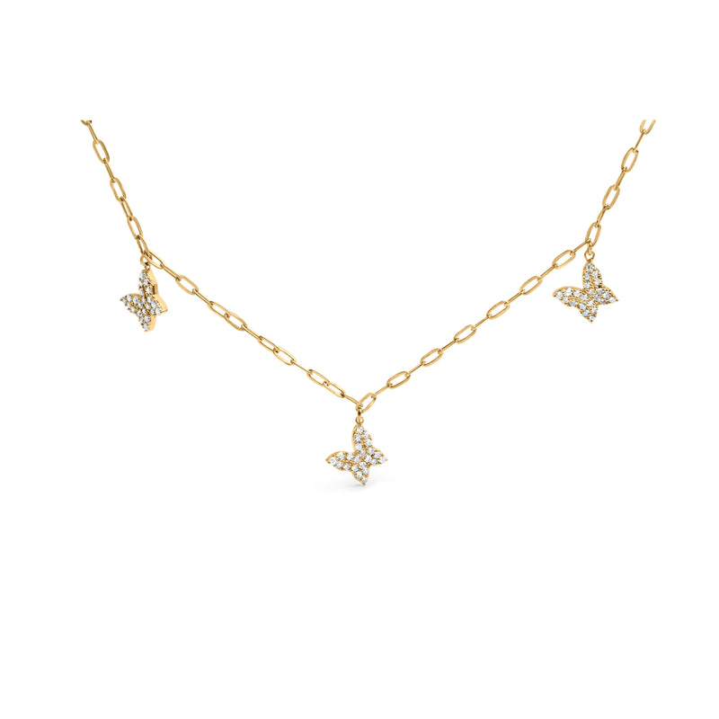 Bids.com 14KT Yellow Gold 1/2 Cttw Diamond Butterfly Station Paperclip Station Necklace (I-J Color, I1-I2 Clarity) - Adjustable 15"-17" Inches Necklaces