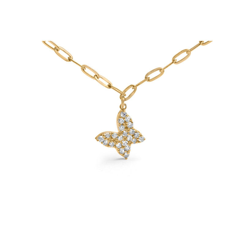 Bids.com 14KT Yellow Gold 1/2 Cttw Diamond Butterfly Station Paperclip Station Necklace (I-J Color, I1-I2 Clarity) - Adjustable 15"-17" Inches Necklaces