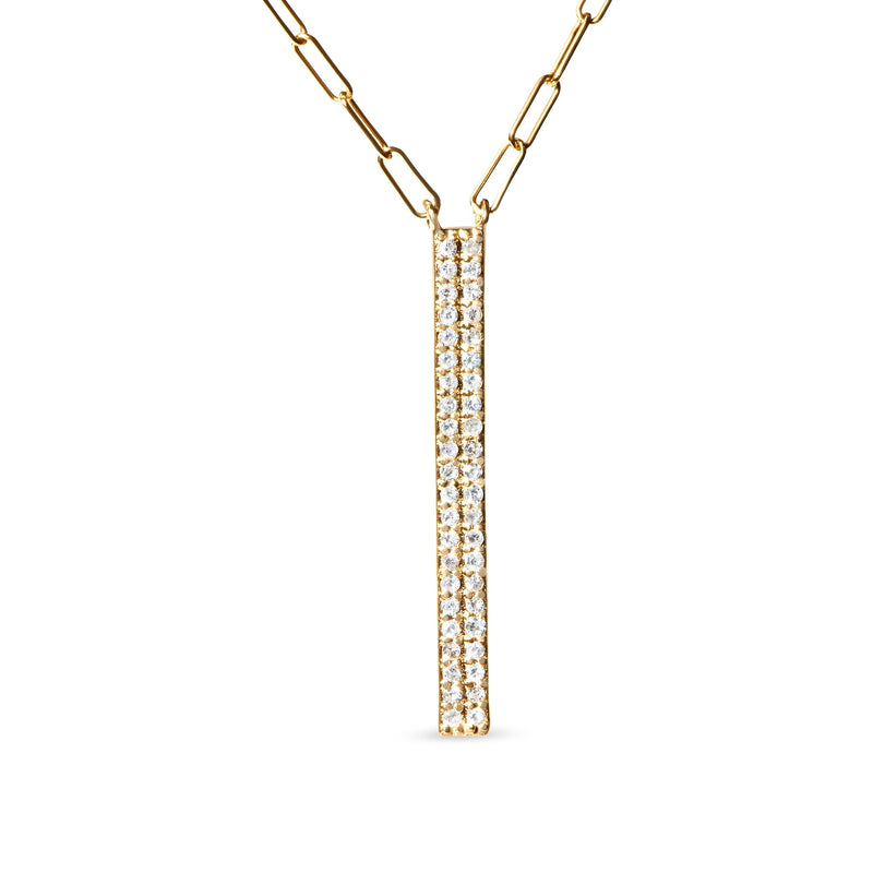 Bids.com 14K Yellow Gold 3/8 Cttw Two-Strand Marquise and Bar Charm Paper Clip Link Pendant Necklace  (I-J Color, I1-I2 Clarity) -18" and 20" Inch Lengths Necklaces
