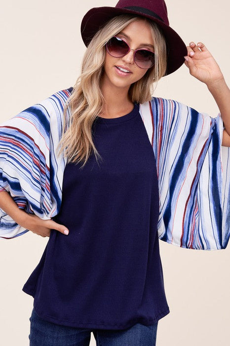 Plus Waffle Stripe Mix Kimono Top