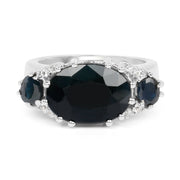 Bids.com 8.62 Carat Genuine Black Sapphire & White Topaz .925 Sterling Silver Ring Rings
