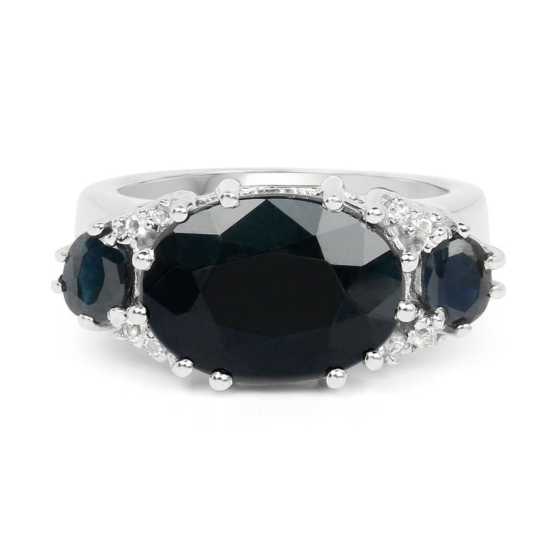 Bids.com 8.62 Carat Genuine Black Sapphire & White Topaz .925 Sterling Silver Ring Rings