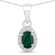 Bids.com 0.81 Carat Genuine Zambian Emerald and White Diamond 14K White Gold Pendant Pendants
