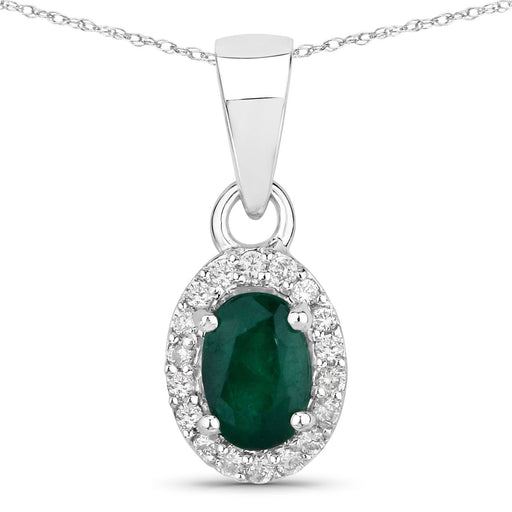 Bids.com 0.81 Carat Genuine Zambian Emerald and White Diamond 14K White Gold Pendant Pendants