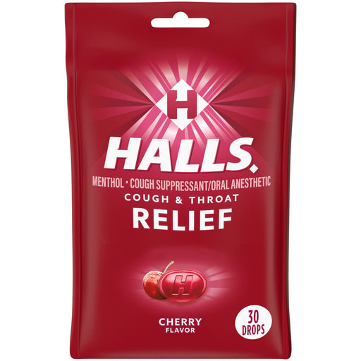 Halls Halls Cough & Throat Relief, Cherry Flavor, Drops Throat Relief Brown