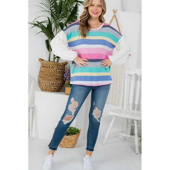 Plus Multi Stripe Mixed Boxy Top