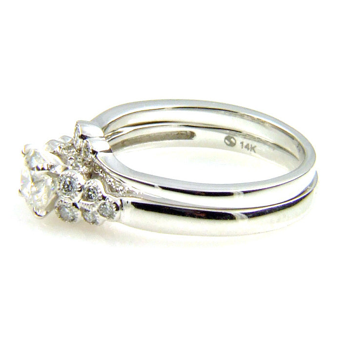 Bids.com .90ct Antique Style Engagement Ring Set 14KT White Gold Rings