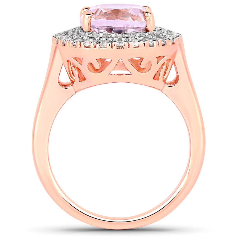 Bids.com 5.48 Carat Genuine Kunzite and White Topaz .925 Sterling Silver Ring Rings