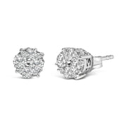 Bids.com .925 Sterling Silver 1/2 cttw Prong Set Round-Cut Diamond Cluster Stud Earring (I-J Color, I2-I3 Clarity) Earrings