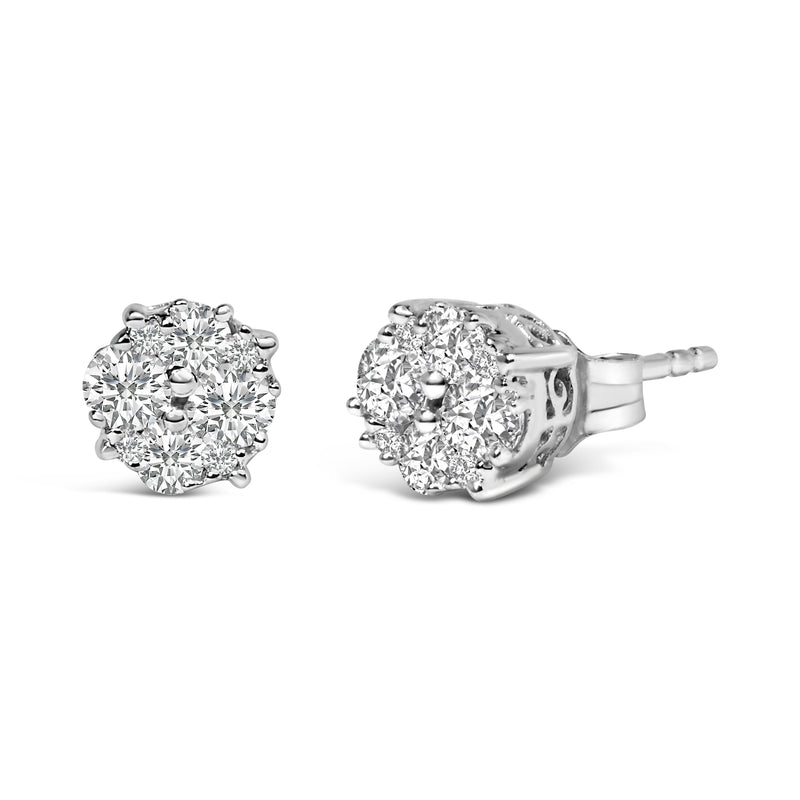 Bids.com .925 Sterling Silver 1/2 cttw Prong Set Round-Cut Diamond Cluster Stud Earring (I-J Color, I2-I3 Clarity) Earrings