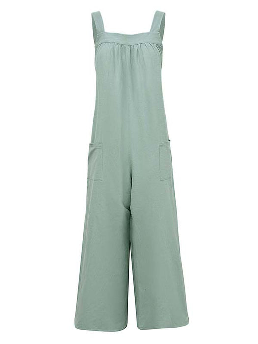 Casual Loose Sleeveless Solid Color Square-Neck Overalls by migunica