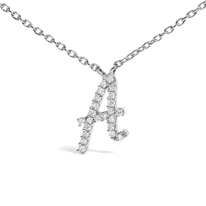 Bids.com 10K White Gold Diamond Accent "A" Initial Script Style Pendant Necklace Necklaces